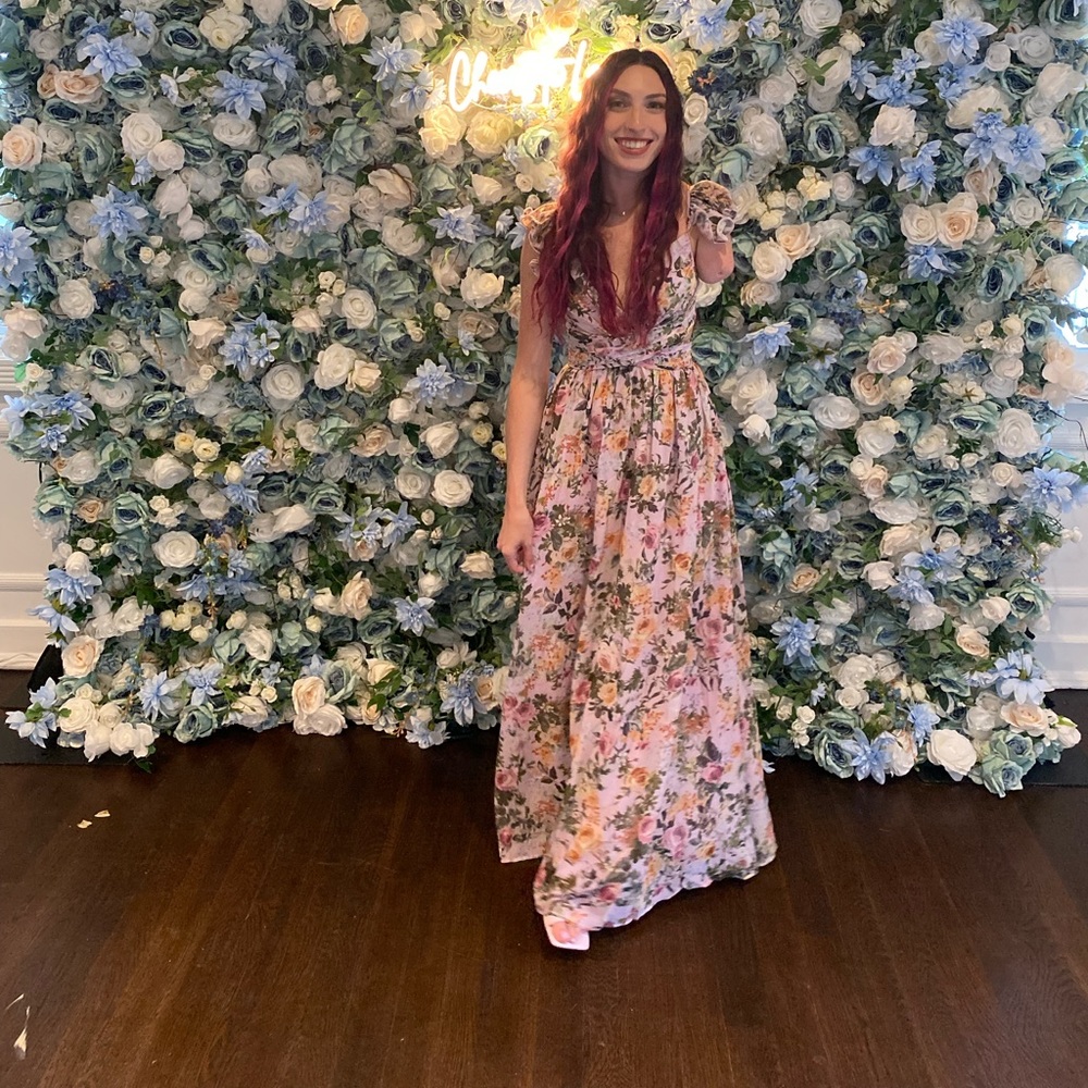 Floral Shein Maxi Dress Size XS/2 Lace Up Back